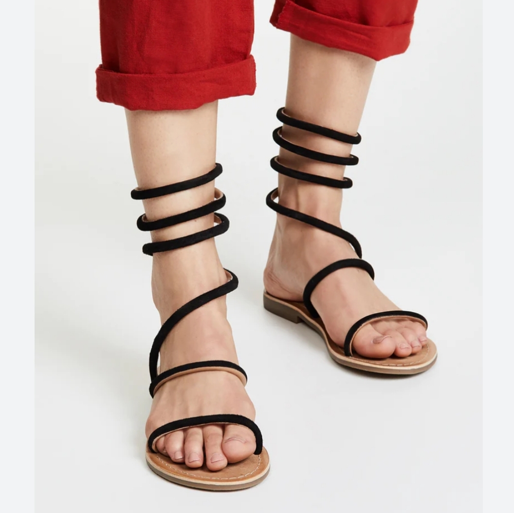 Free People Black and Tan Spiral Sandals